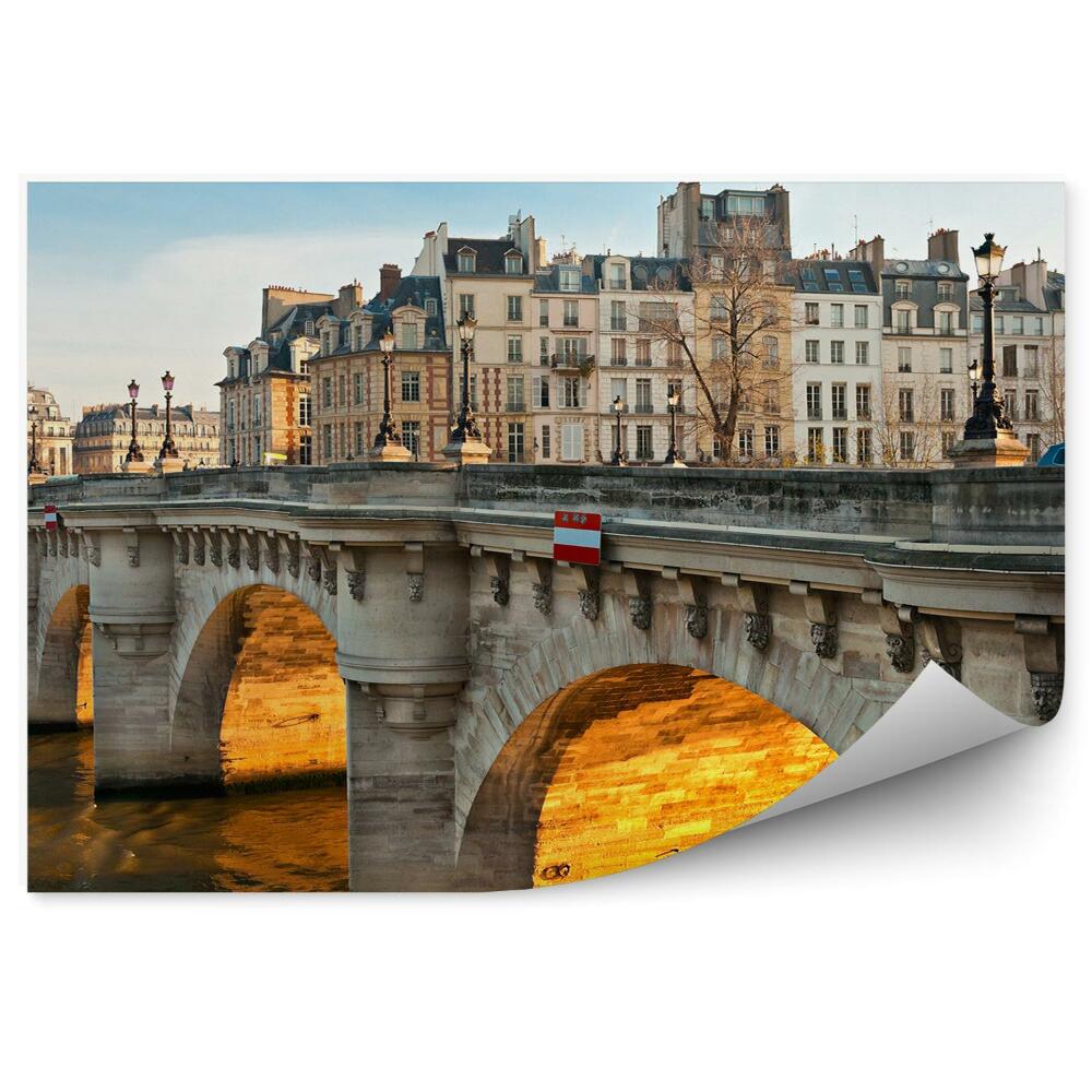 Fotótapéta gyönyörű hidak épületek ég folyó Szajna lámpák autók