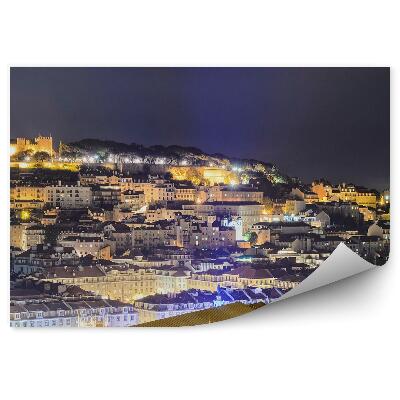 Fotótapéta légi felvétel épületek naplemente lisszaboni vár éjszaka