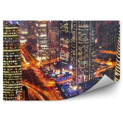 Öntapadó fotótapéta Légi felvétel a városra éjszaka, fények, mozgás, épületek