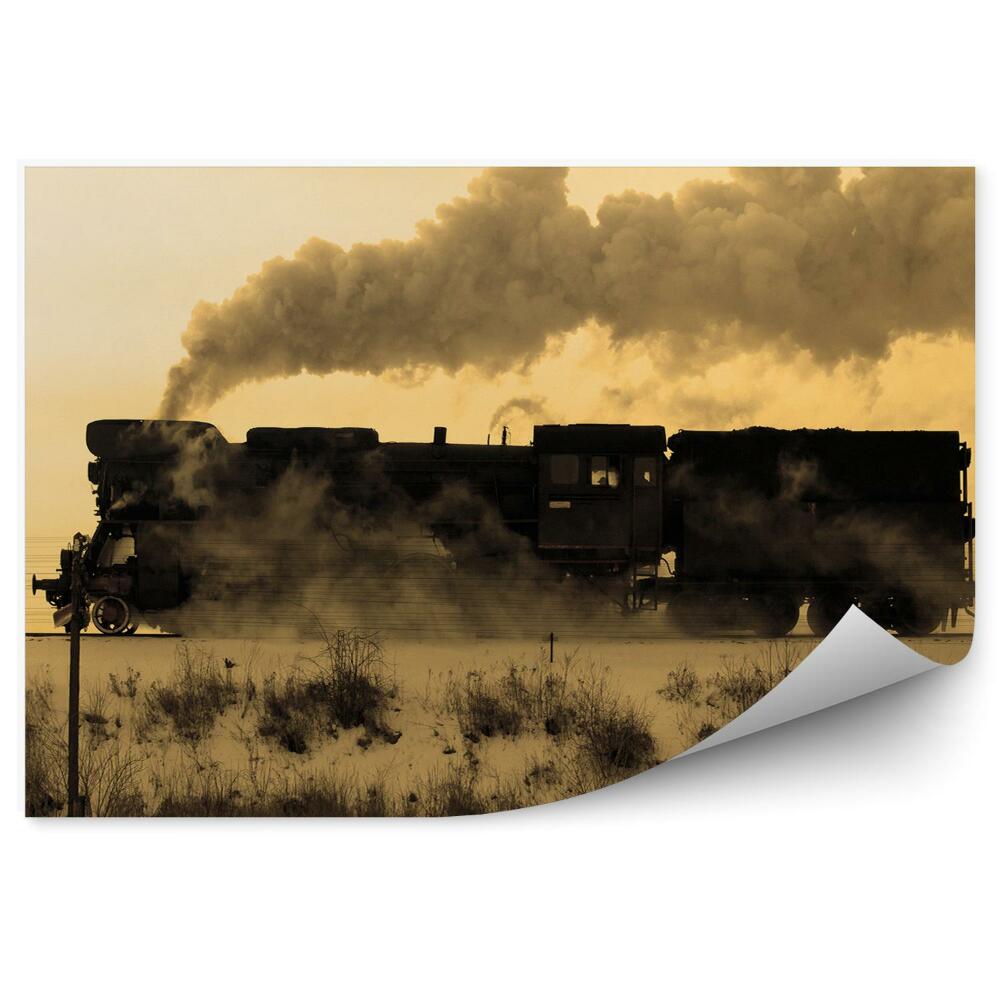 Öntapadós fotótapéta falra Régi gőzvonat téli hó szépia