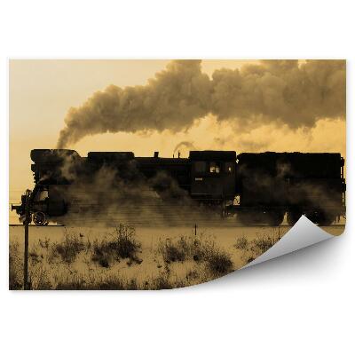 Öntapadós fotótapéta falra Régi gőzvonat téli hó szépia