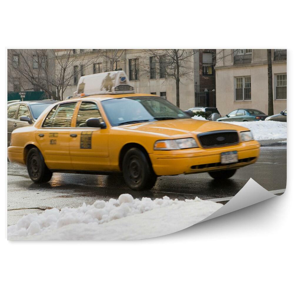 Fali poszter tapéta New York-i taxi hó tél