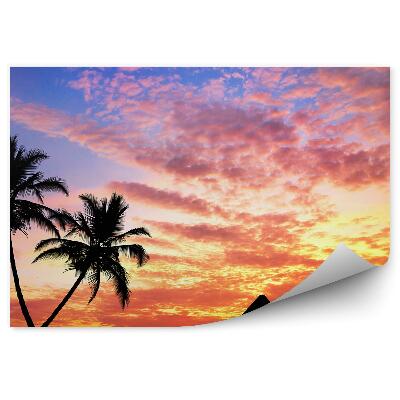 Öntapadós fotótapéta falra Egyiptomi piramisok pálmafák naplemente