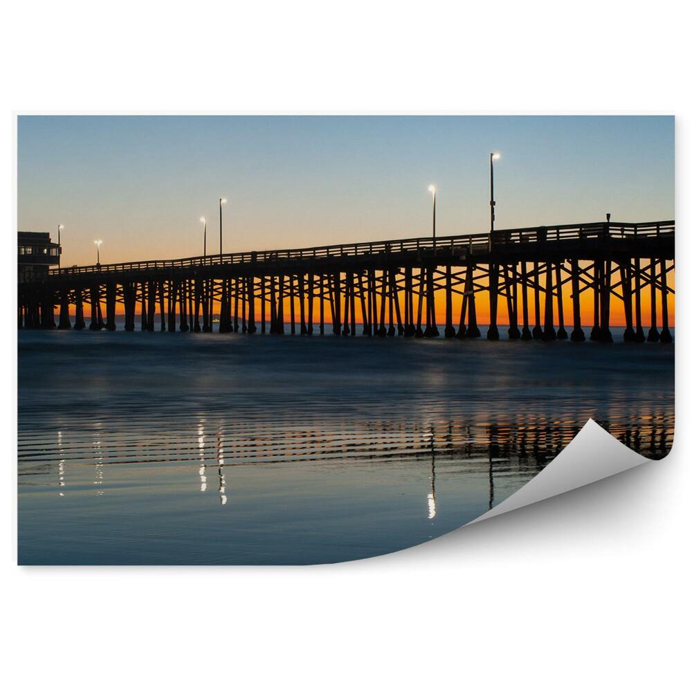 Öntapadó fotótapéta Pier óceán tengeri naplemente lámpák