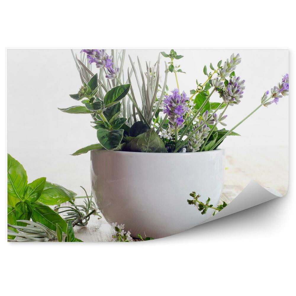 Modern Fotótapéta Friss fűszernövények levelek virágok fa tál