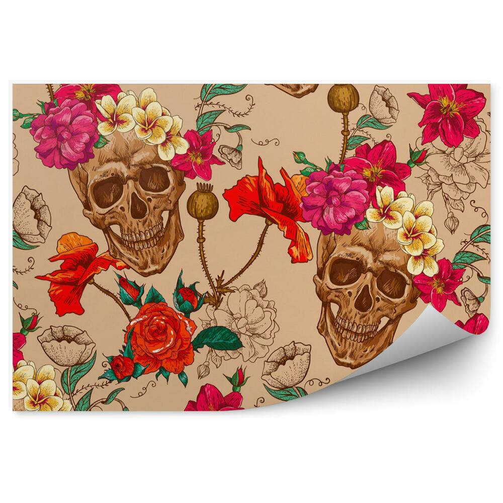 Fotótapéta Koponyák és virágok