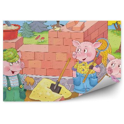 Poszter tapéta Három kismalac házat épít a természetben