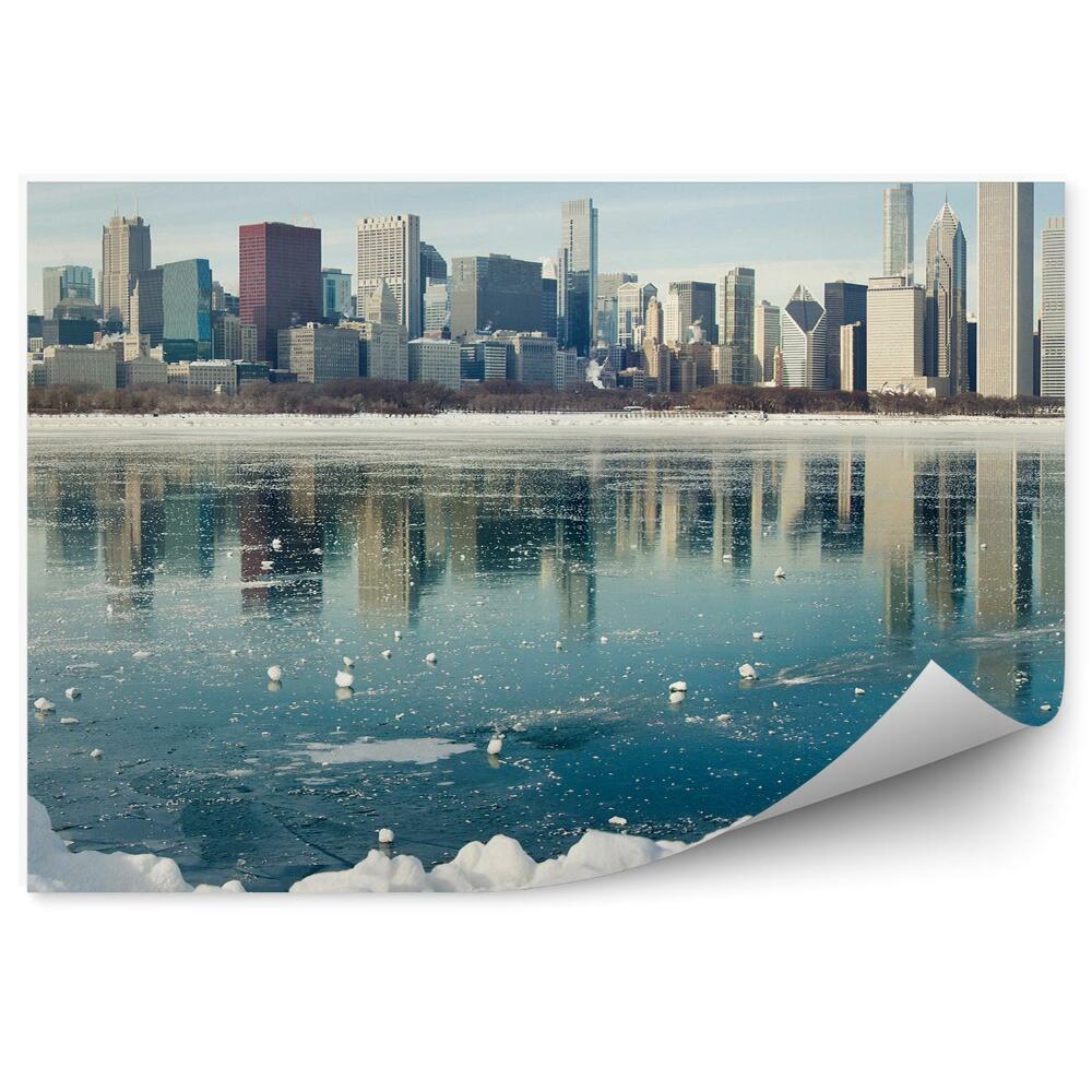 Öntapadós fotótapéta Felhőkarcolók new york fák ég felhők óceán jég hó