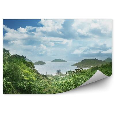 Fotótapéta dzsungel óceán sziklák ég felhők Seychelle-szigetek