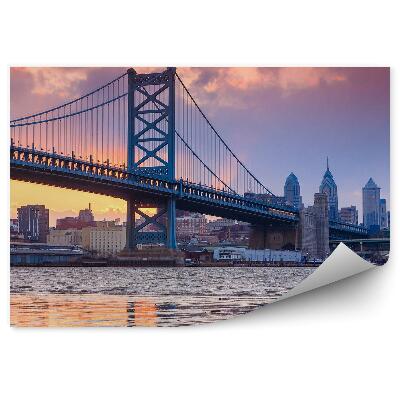 Fotótapéta Város folyó híd felhős ég