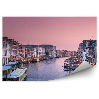 Modern fotótapéta Építészet alkonyat gondolák hajók rózsaszín ég