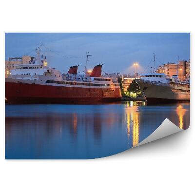 Poszter tapéta kompkikötő épületek víz Athén Görögország