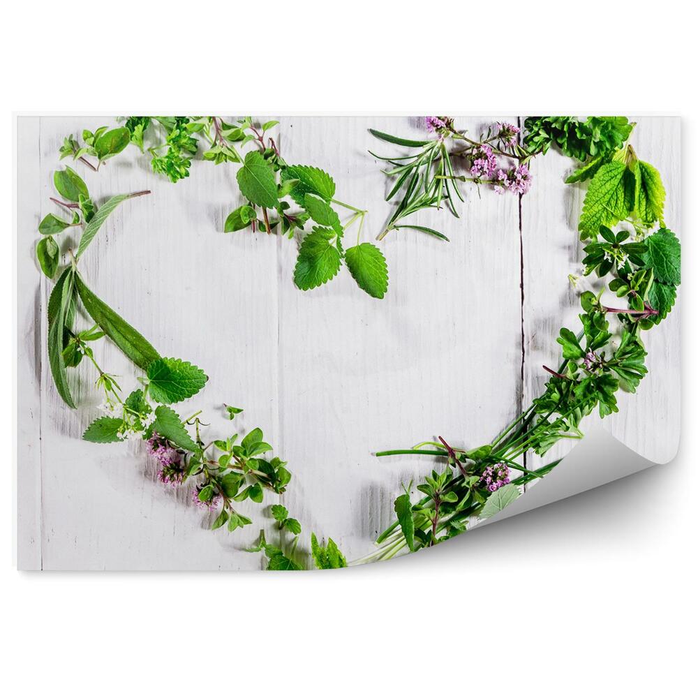 Öntapadós Fotótapéta Gyógynövények összetétele szív fehér fa