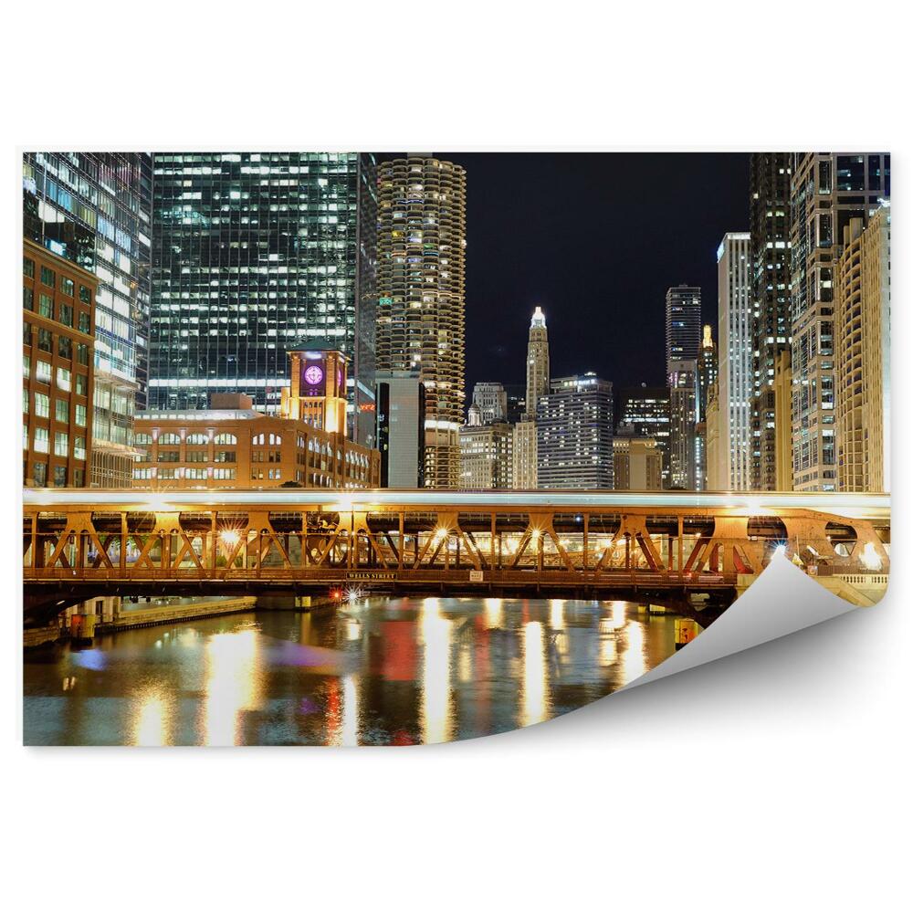 Poszter tapéta felhőkarcolók fények híd folyó fényei éjszaka