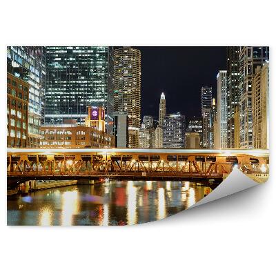 Poszter tapéta felhőkarcolók fények híd folyó fényei éjszaka