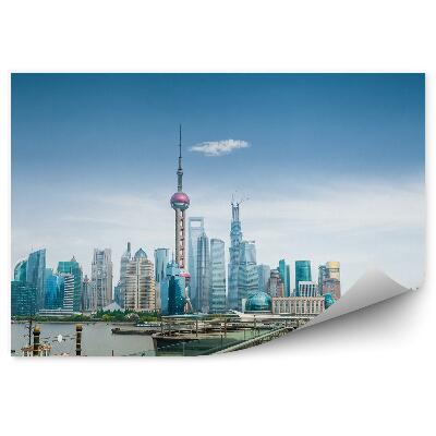 Öntapadós fotótapéta falra Shanghai felhőkarcolók óceán megfigyelő platform ég felhők