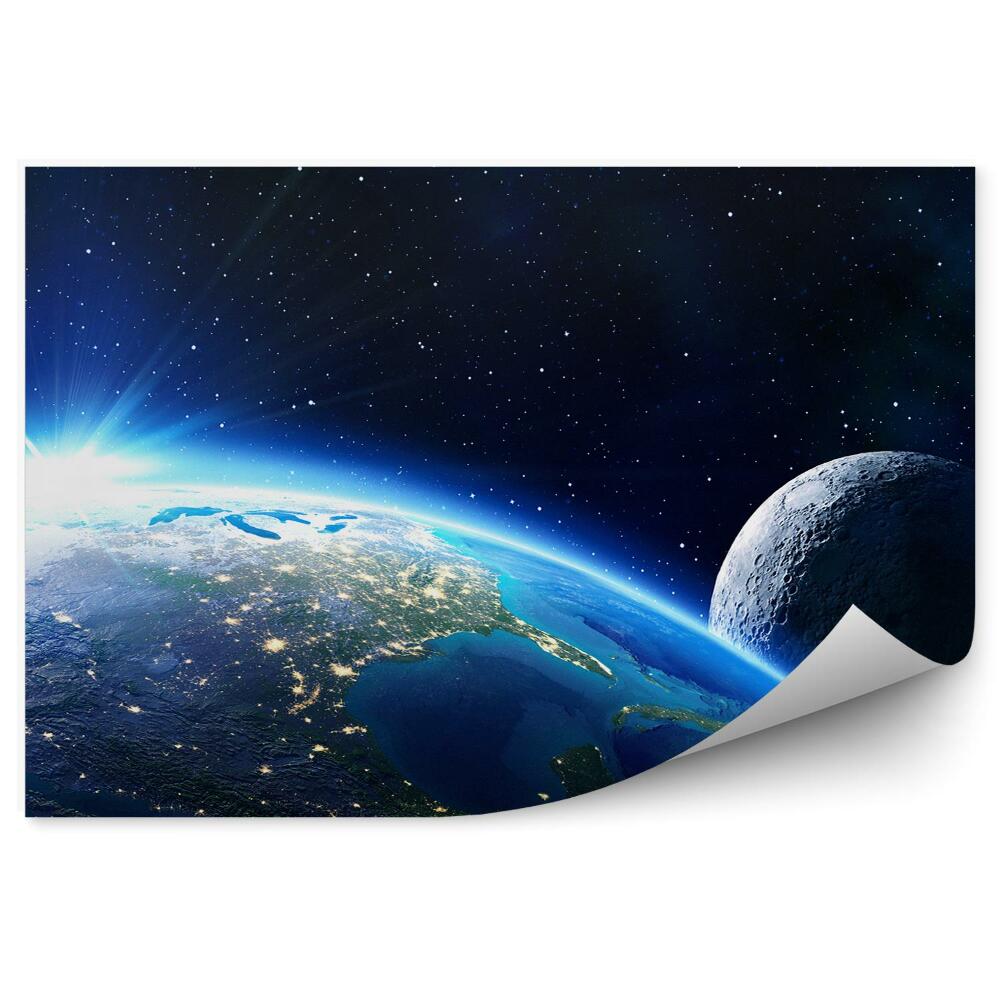 Öntapadó fotótapéta Bolygó Föld Hold kráterek égbolt csillagok