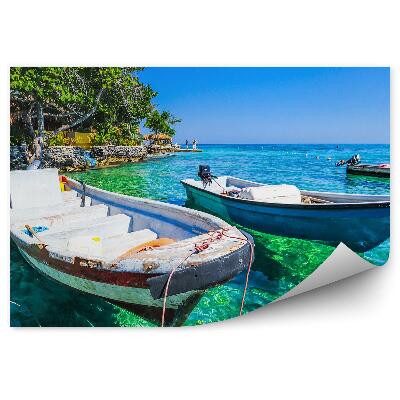 Modern fotótapéta Csónakok fák sziklák óceán ég felhők