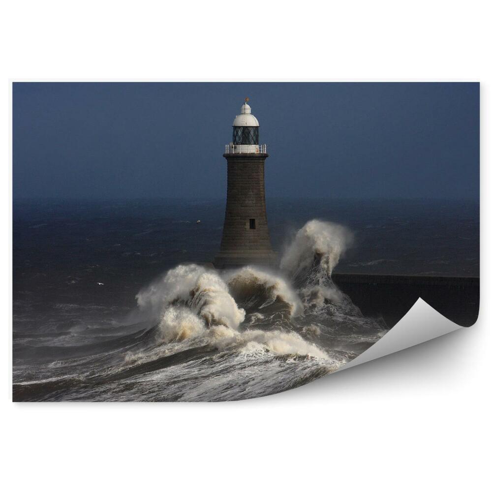 Fotótapéta Világítótorony beton móló hullámok