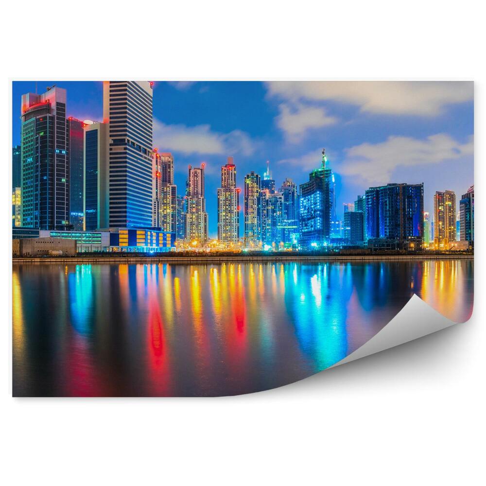 Poszter tapéta felhőkarcolók fények ég felhők óceán Dubai