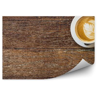 Öntapadós Fotótapéta Falra Kávéskávé krém fehér csésze bögre fa asztal