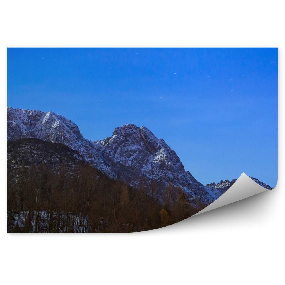 Öntapadó fotótapéta Hegyek hó Giewont Tátra hegység tűlevelű fák ég csillagok