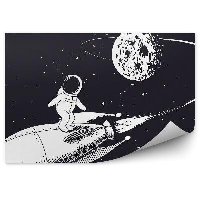 Poszter tapéta Űrhajós rakétával utazik a Holdra és a csillagokra