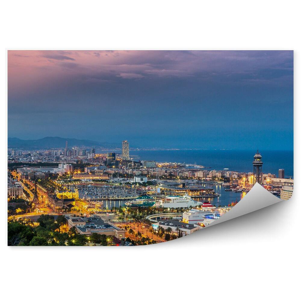 Fotótapéta Port Vell naplemente fák Barcelona Spanyolország