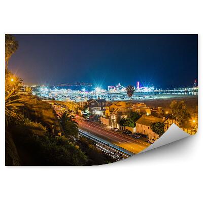 Fotótapéta Növényzet éjszakai fények úton a városban