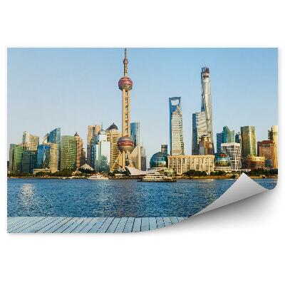 Modern fotótapéta Shanghai felhőkarcolók óceán megfigyelő platform ég felhők