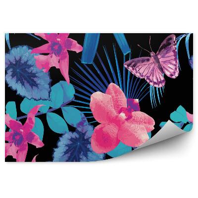 Fotótapéta Orchideák, lepkék és pálmalevelek