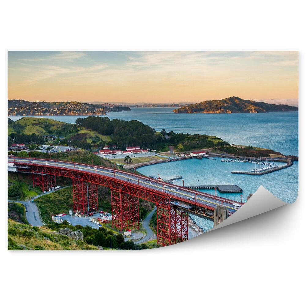 Poszter tapéta kikötő híd hegyek növények naplemente autók