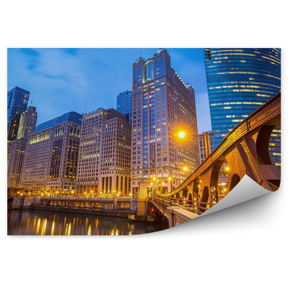 Poszter tapéta felhőkarcolók fények híd folyó fényei éjszaka