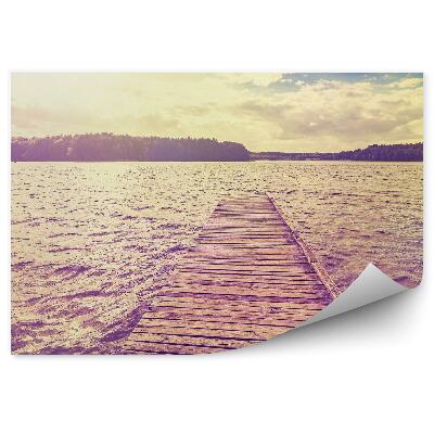 Modern fotótapéta Híd tó fák fű ég felhők naplemente