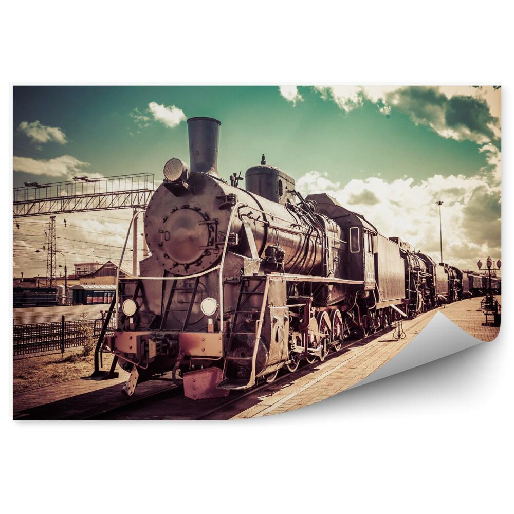 Poszter tapéta Régi gőzmozdony vonat vintage stílusban