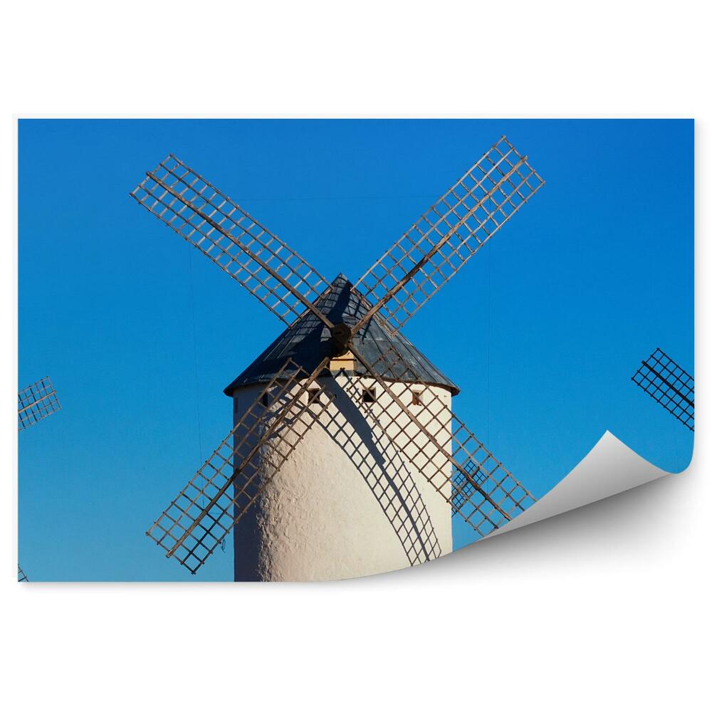 Fotótapéta Három nagy fehér szélmalom a kék égen