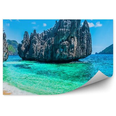 Modern fotótapéta Sziklák növények strand óceán égbolt felhők