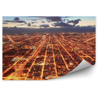 Fotótapéta légi felvétel chicago belvárosi felhőkarcolók éjszakai fények felhők