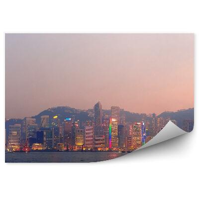 Fotótapéta Hong Kong felhőkarcolók fények éjszakai óceán