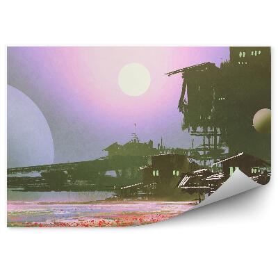 Öntapadó fotótapéta Gyárak ipar mezők virágok hold sci-fi