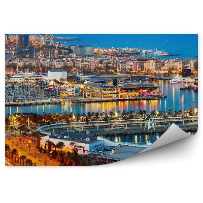 Fotótapéta Port Vell Barcelona Spanyolország hajók épületek éjszaka