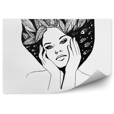 Öntapadós fotótapéta falra Grafikus fekete-fehér portré egy nőről