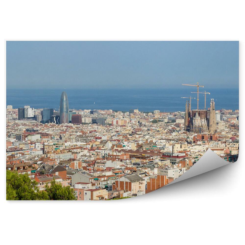 Poszter tapéta város panoráma katedrális épületei barcelona Spanyolország