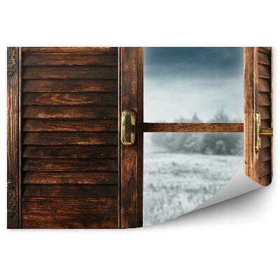 Öntapadós fotótapéta Téli táj fa ablakkeret