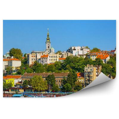 Modern fotótapéta Belgrád Száva folyó város panoráma épületek jachtok folyó ég templom