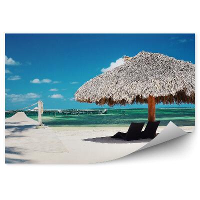 Öntapadó fotótapéta Táj paradicsom trópusi mólón strand óceán ég felhők