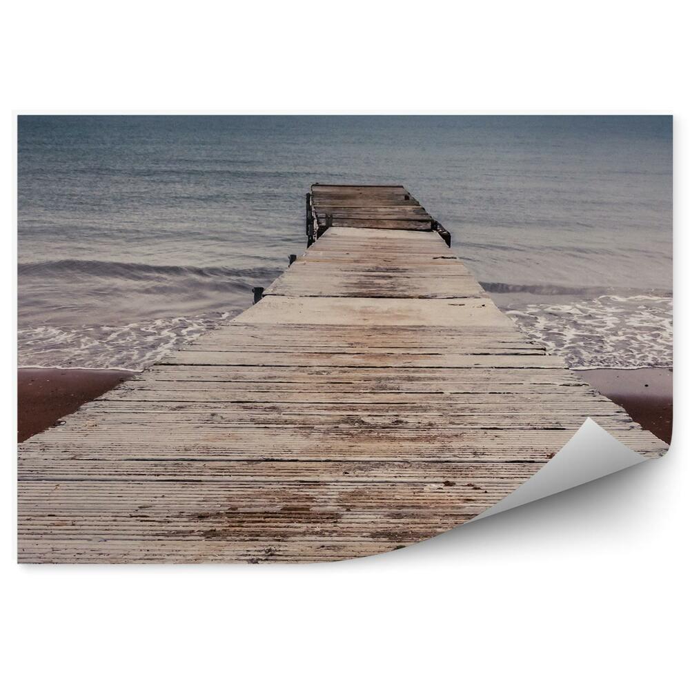 Öntapadó fotótapéta Fából készült mólón strand óceán tengeri égbolt felhők