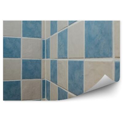 Fotótapéta Fürdőszoba fali csempe perspektivikus fehér kék mintával