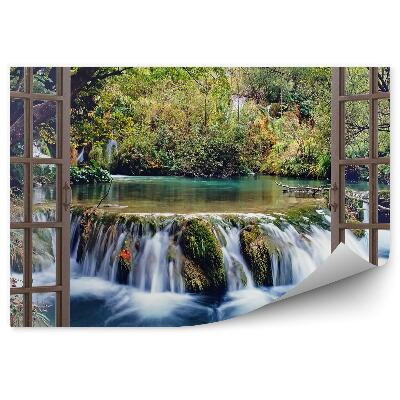 Fotótapéta Kilátás az ablakból az erdőre és a patakra