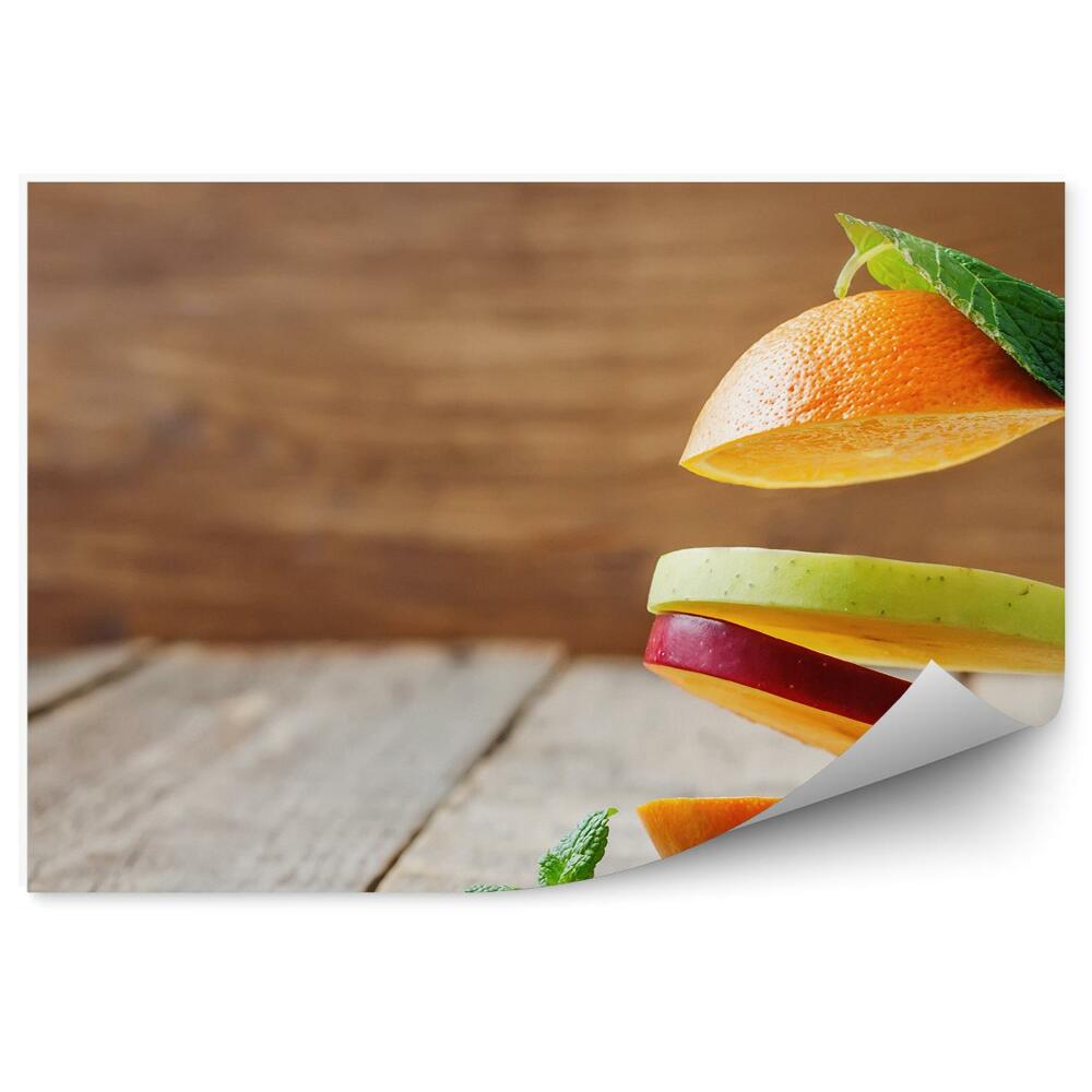 Öntapadós Fotótapéta Repülő gyümölcs szeletek alma körte narancs